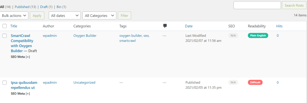 Smartcrawl readability score with Oxygen Builder